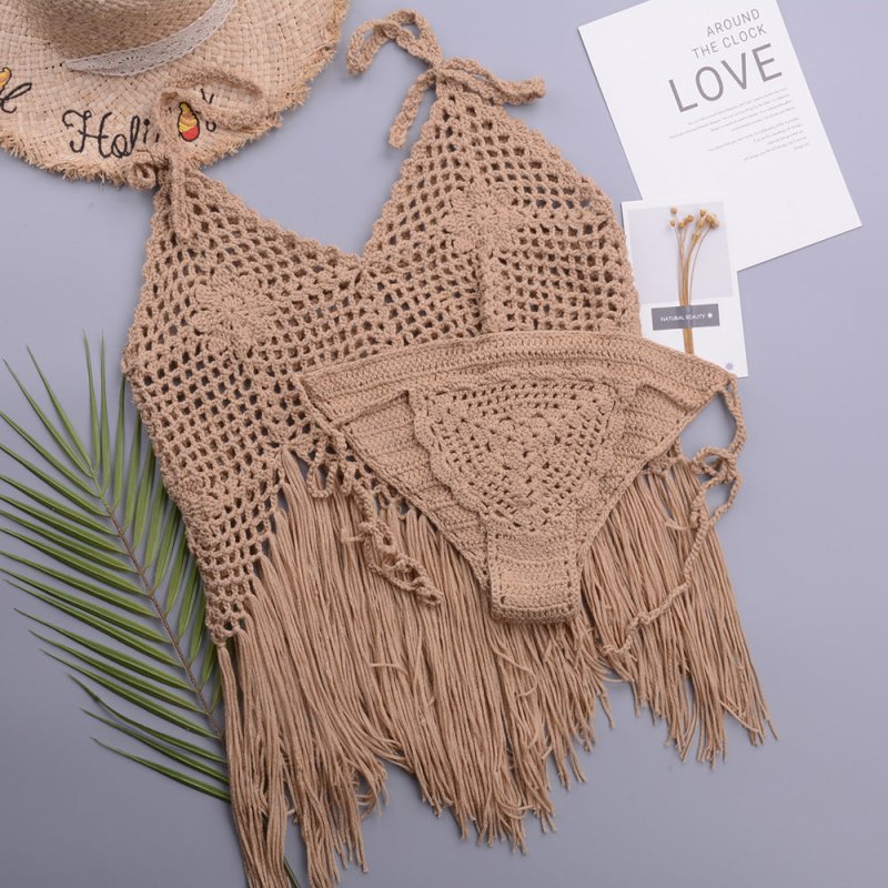 Outdoor Beach Hand Crocheting Woven Bikini Hollow Out Cutout Sexy Top-Selling Product Swimsuit Set
