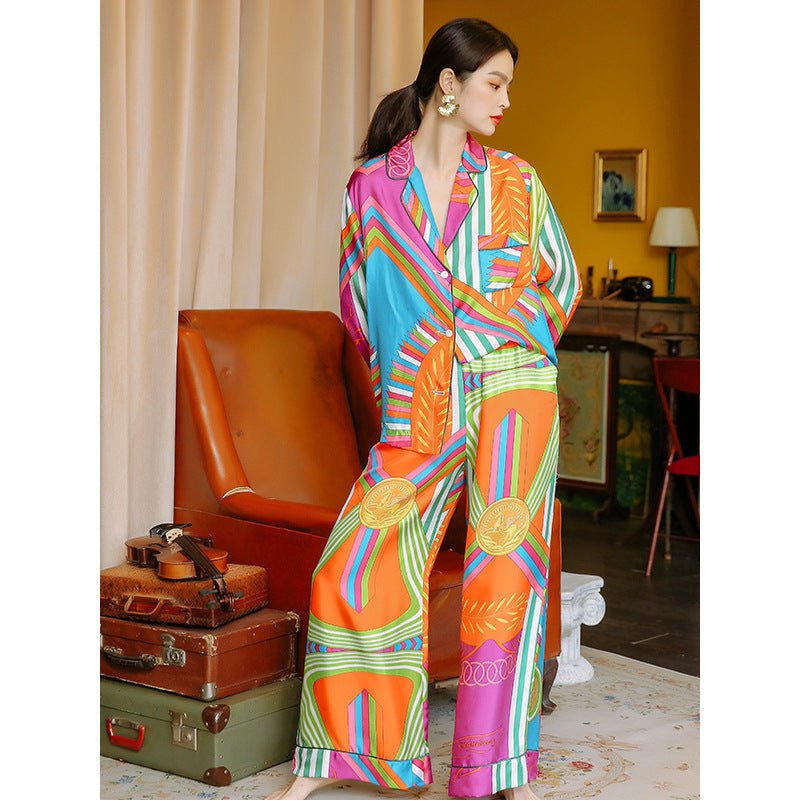 Pajamas Women's Spring And Autumn Long-Sleeved Trousers Thin Silk Ice Silk Suit Home Service Ladies Can Wear Two-Piece Suit