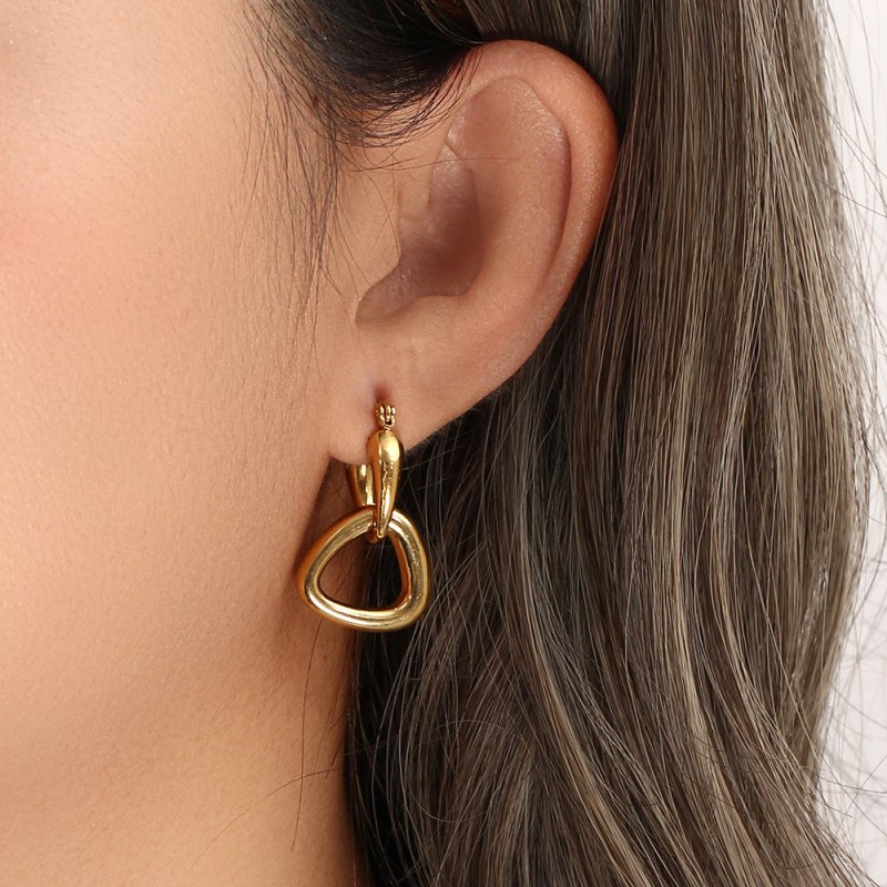 Personality Light Luxury Ear Hoop Jewelry Stainless Steel Geometric Abstract Triangle Buckle Earrings