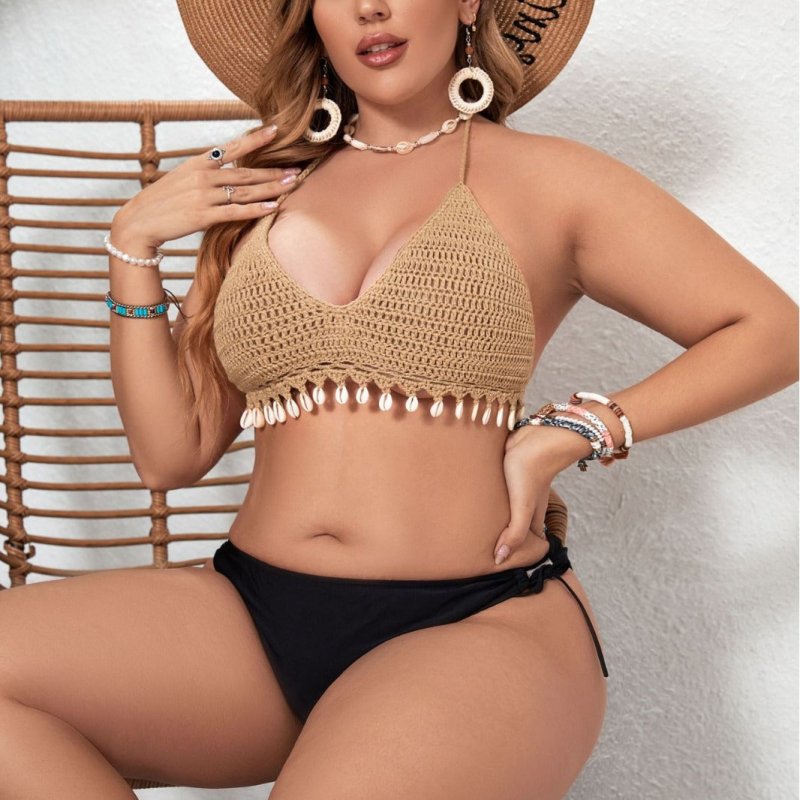 plus Size Women Beach Vacation with Pure Hand Crocheting Shell Hollow Out Cutout out Strap Top