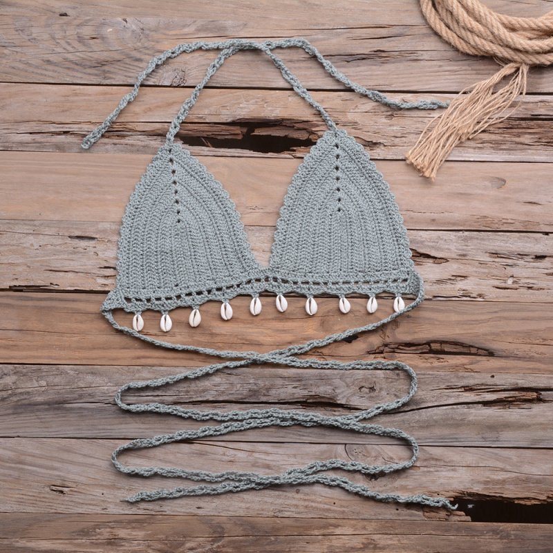 Popular Beach Vacation Hollow Out Hollow Out Cutout Pure Hand-Woven Shell Bikini Swimsuit Tops Women