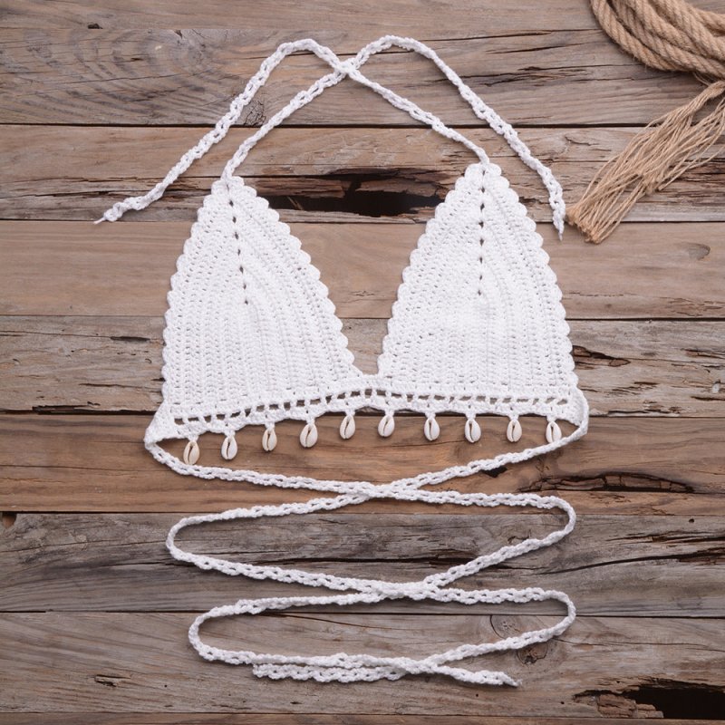 Popular Beach Vacation Hollow Out Hollow Out Cutout Pure Hand-Woven Shell Bikini Swimsuit Tops Women