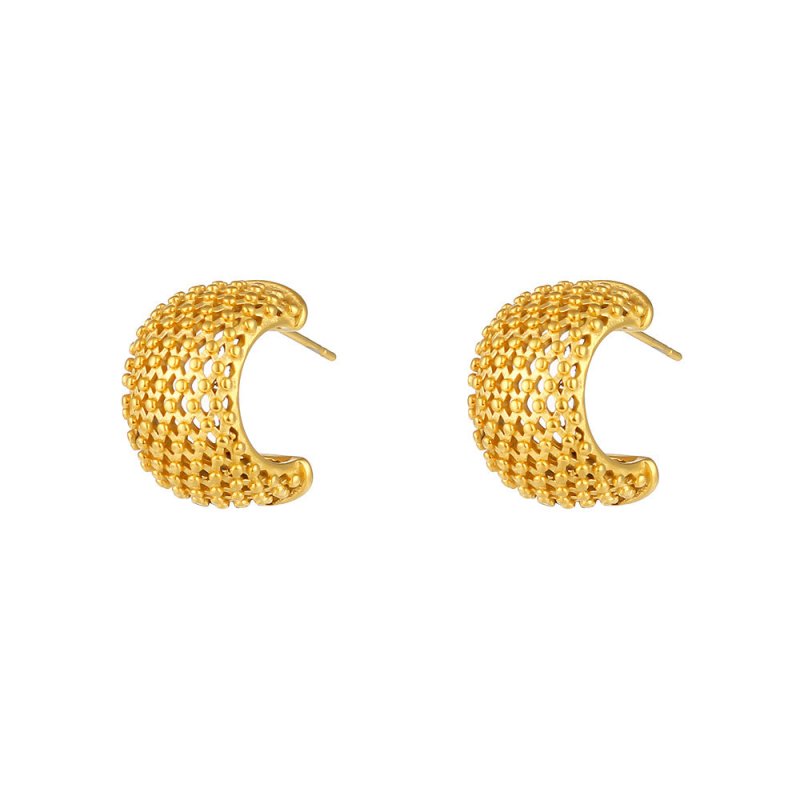 Popular Simplicity Elegant Earrings Jewelry Stainless Steel Plated 18K Gold Mesh Cover Thick Ear Ring