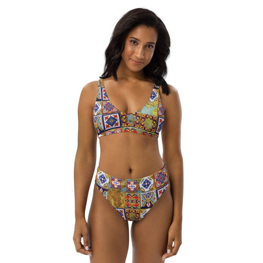 Recycled high-waisted bikini - Ornament mix