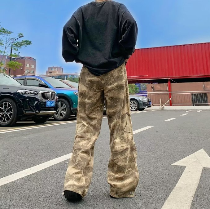 Retro star patch camouflage pants for men