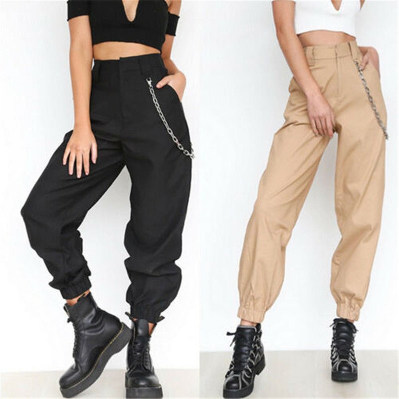 S-2XL Plus Size Pants Women Casual High Waist Cargo Pants Women Loose Solid Black Khaki Trousers Pockets