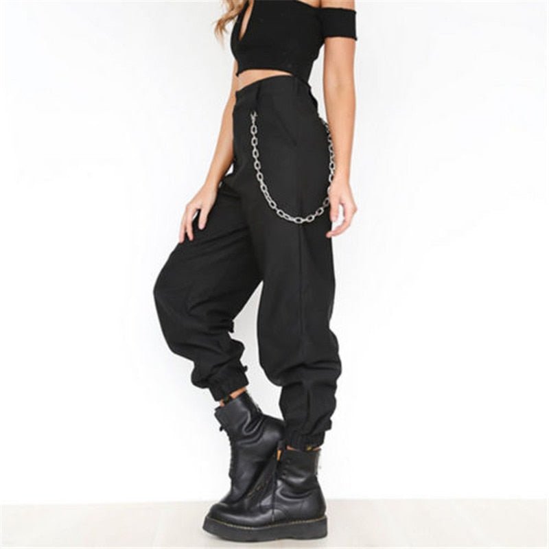 S-2XL Plus Size Pants Women Casual High Waist Cargo Pants Women Loose Solid Black Khaki Trousers Pockets