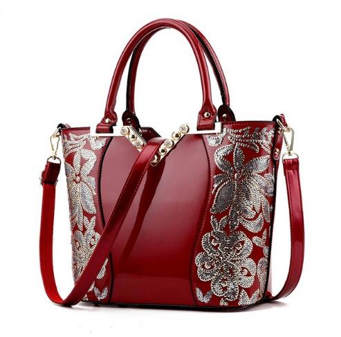 Sequin Embroidery Women Bag Patent Leather Handbag Diamond Shoulder Messenger Bags