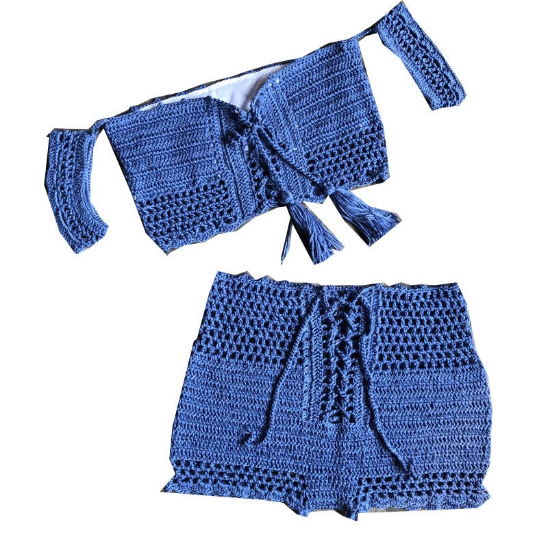 Sexy Strap Hand Crocheting Woven Hollowed Bikini Split Swimsuit
