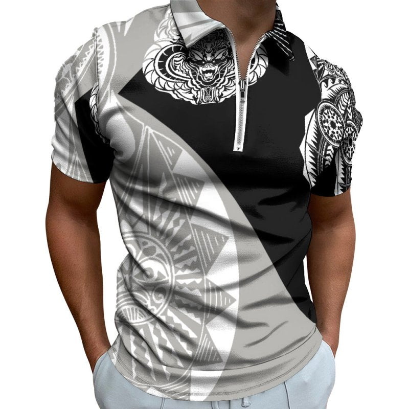 Short sleeve polo shirt - Maori hieratic style graphic
