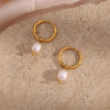Simple Light Luxury Earrings Jewelry Stainless Steel Plated 18K Gold Freshwater Pearl Gold Ear Ring