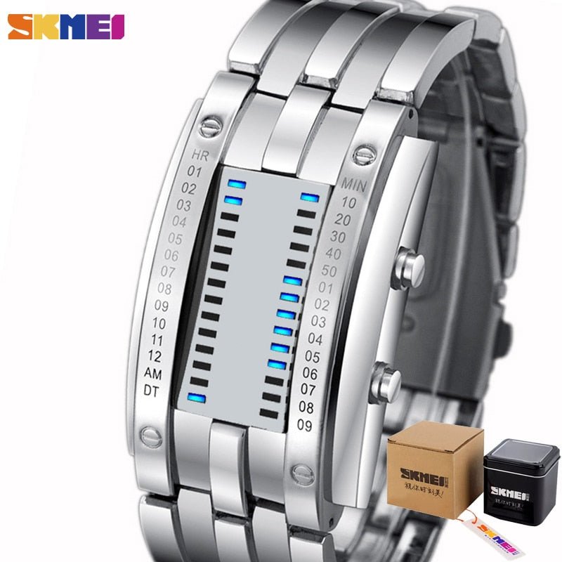 SKMEI 0926 Fashion Creative Sport Watch Men Stainless Steel Strap LED Display Watches 5Bar Waterproof