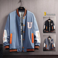 Sleek men���s letter embroidered baseball jacket