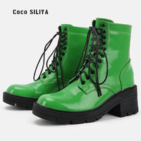 Women's patent leather Martin boots with thick soles for winter - Premium Shoes for sale