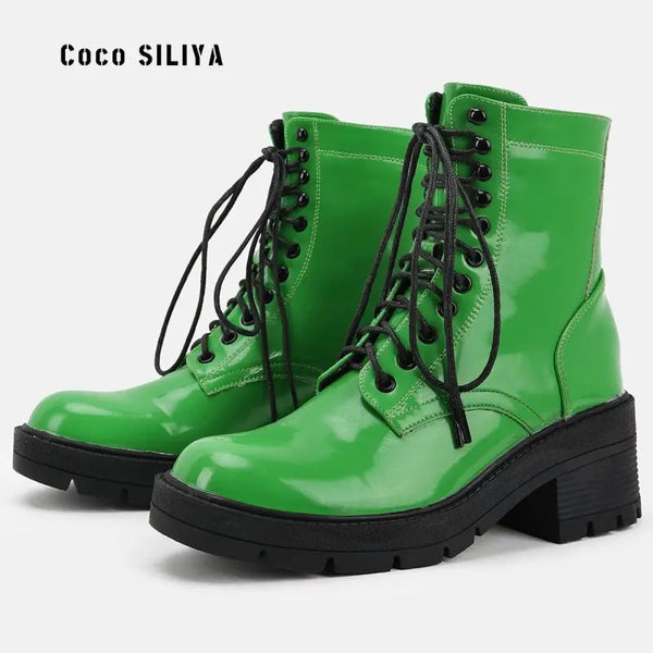 Women's patent leather Martin boots with thick soles for winter - Premium Shoes for sale