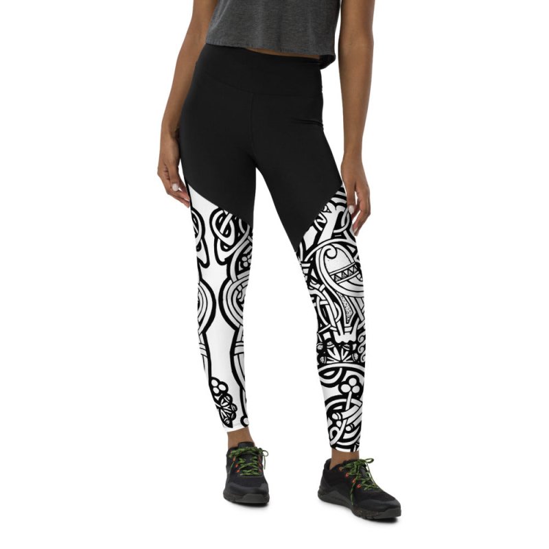 Sports Leggings - Celtic Graphic style B&W