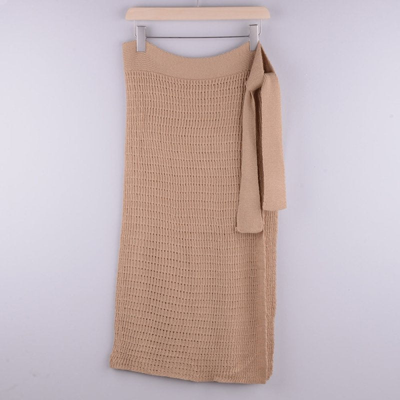 Spot Spring Summer Women Clothing Sexy See-through Hollow Out Hollow Out Cutout Knitted Dress Split Woven Beach Skirt