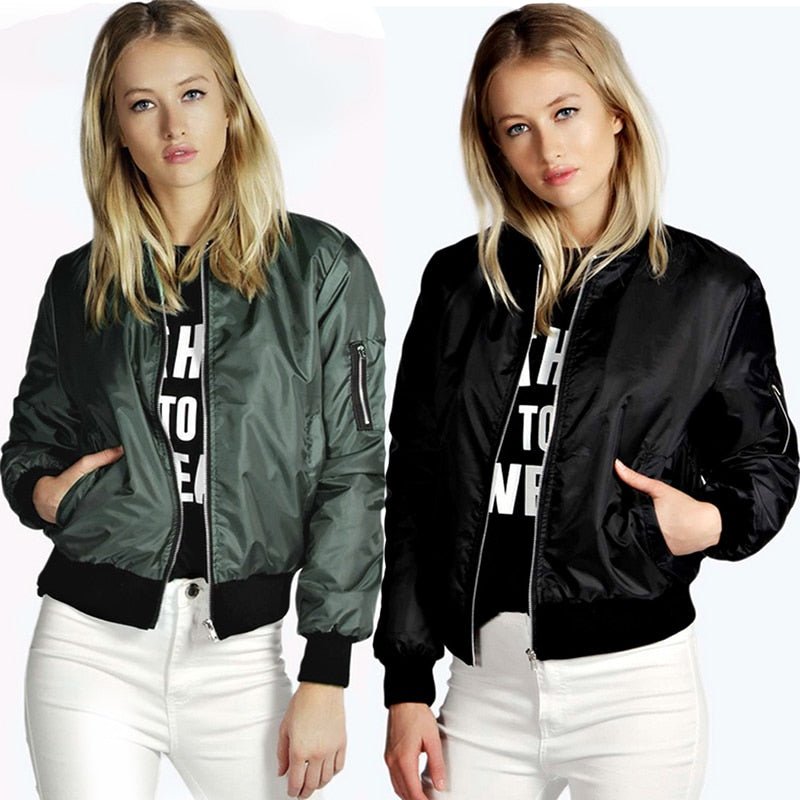Spring Autumn Thin Solid Jackets Women Casual Zipper Bomber Jacket Long Sleeve Coat Female Fashion Classic Slim Outerwears