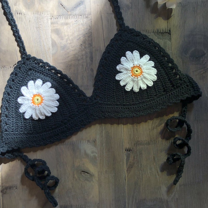 Strap Hand Crocheting Bikini Beach Weaving Daisy Hollow Out Cutout Out Swimsuit Handmade Swimsuit