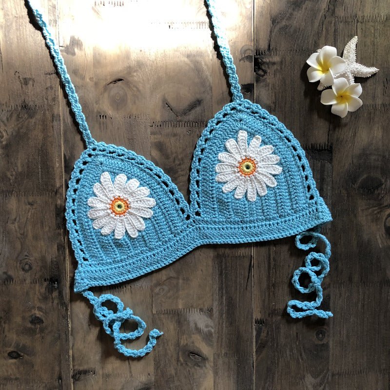 Strap Hand Crocheting Bikini Beach Weaving Daisy Hollow Out Cutout Out Swimsuit Handmade Swimsuit