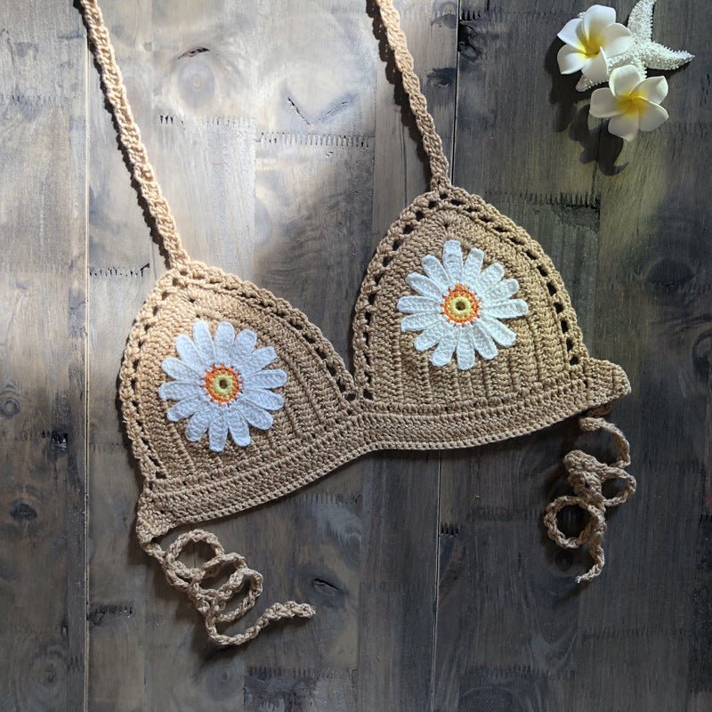 Strap Hand Crocheting Bikini Beach Weaving Daisy Hollow Out Cutout Out Swimsuit Handmade Swimsuit