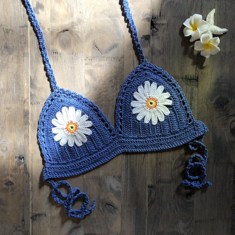 Strap Hand Crocheting Bikini Beach Weaving Daisy Hollow Out Cutout Out Swimsuit Handmade Swimsuit