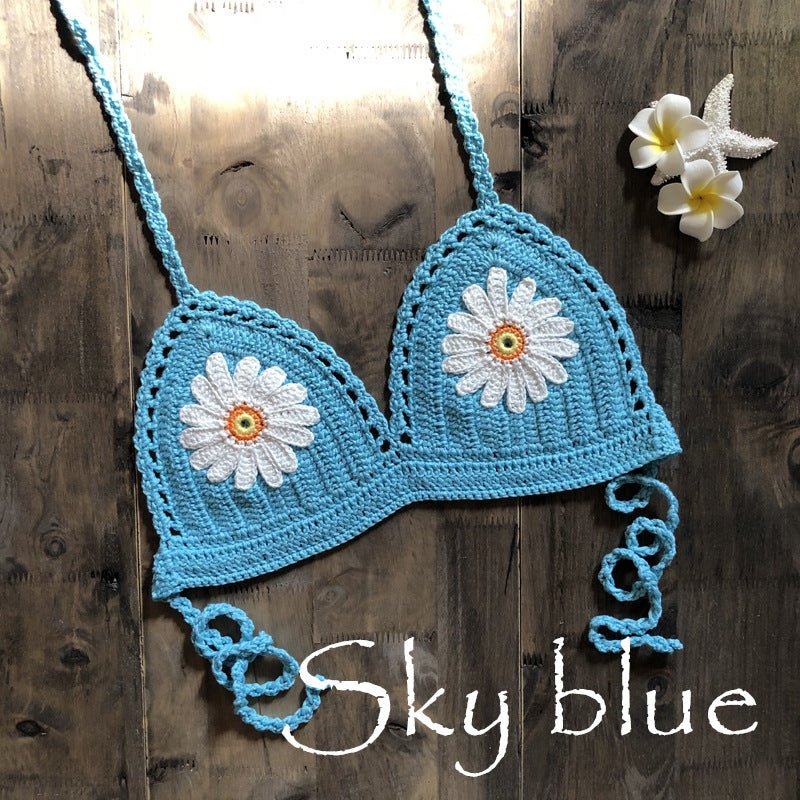 Strap Hand Crocheting Bikini Beach Weaving Daisy Hollow Out Cutout Out Swimsuit Handmade Swimsuit