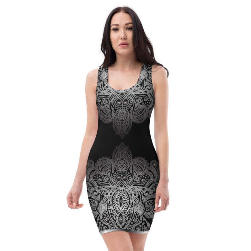 Sublimation Cut & Sew Dress - Henna Pattern Black