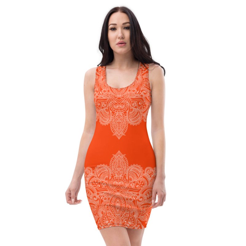 Sublimation Cut & Sew Dress - Henna Pattern White&Orange