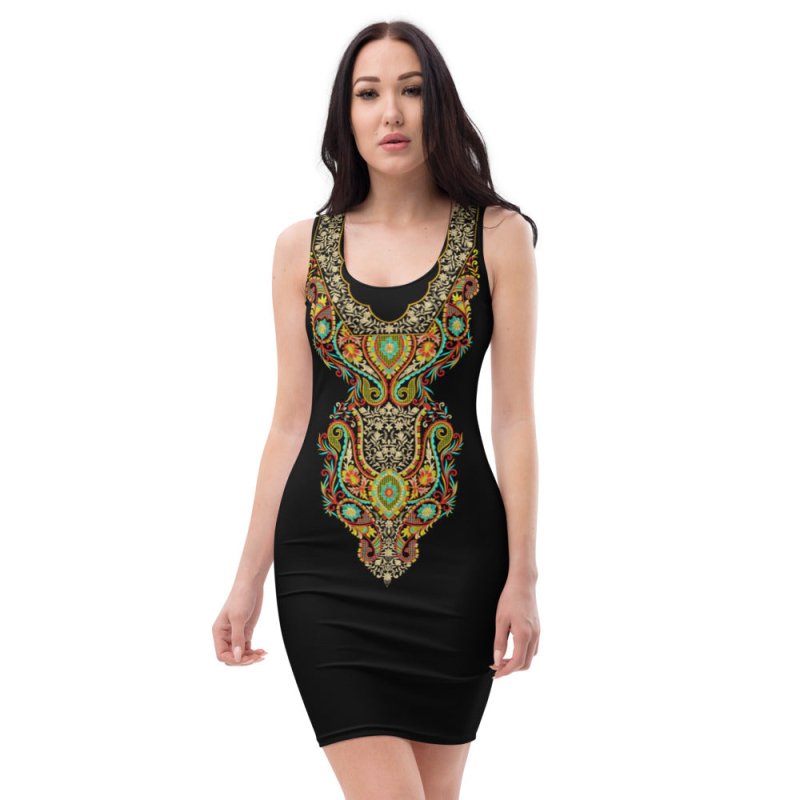 Sublimation Cut &amp; Sew Dress - Indian style graphic ornament black