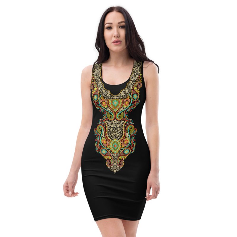 Sublimation Cut & Sew Dress - Indian style graphic ornament black