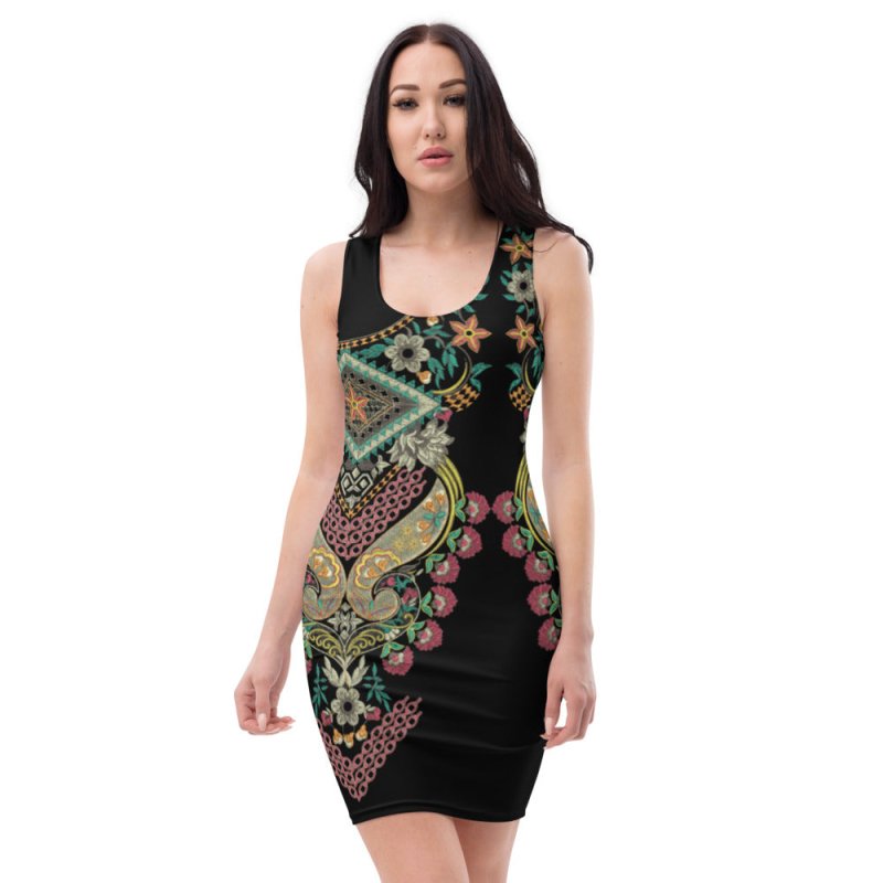Sublimation Cut & Sew Dress - Indian style graphic ornament2 black