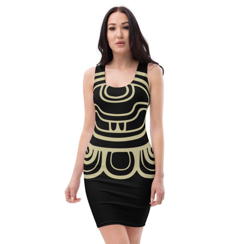 Sublimation Cut & Sew Dress - Maya Hieratic style B&Gold
