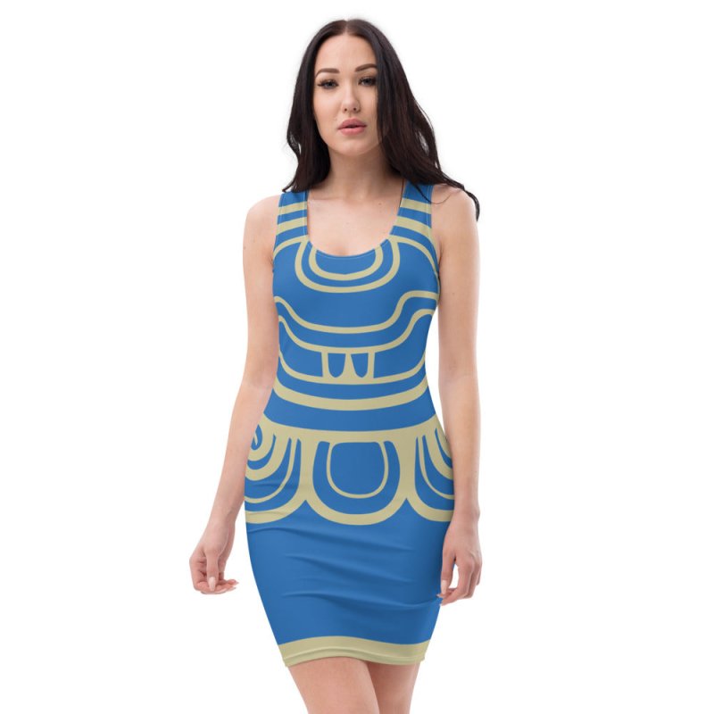 Sublimation Cut & Sew Dress - Maya Hieratic style French Blue