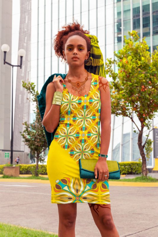 Sublimation Cut & Sew Dress - Portugal ornament Yellow with Color