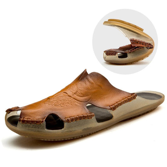 Summer Breathable Men's Sandals Soft Leather Casual Shoes Comfortable Flats Man slippers Roman Style Beach Sandals