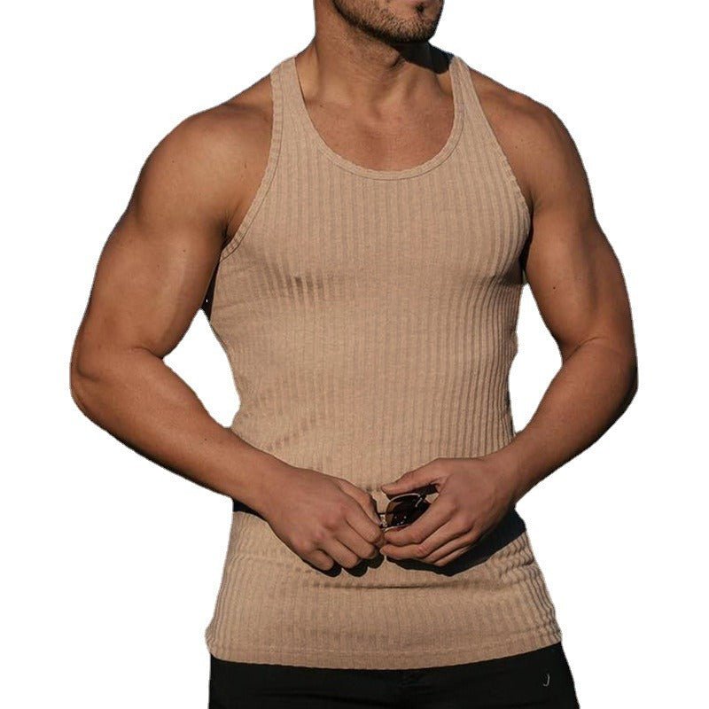 Summer Knitted Vertical Stripe Fitness Sports Leisure Slim Fit Mens Tank Top Mens Racerback Tank Top