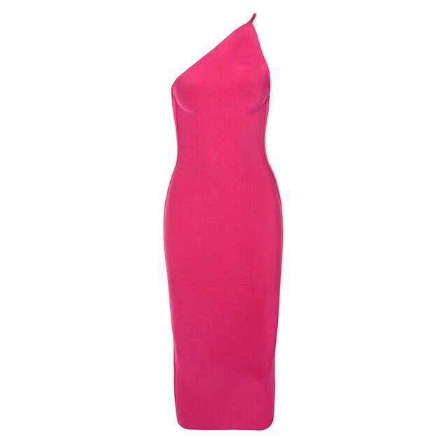 Summer New Rose Red Sexy Chic One-Shoulder Halter Dress Party Celebrity Women's Bandage Christmas Dress