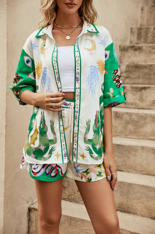 Summer Printed Pajamas Home Wear Casual Suit