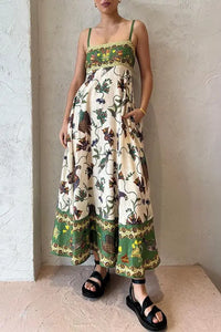 Summer Spaghetti Strap Floral Print Sleeveless Swing Sexy Dress for Women
