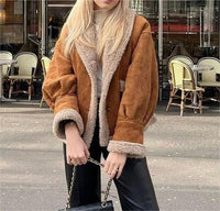 Summer Women Vintage Suede Lambswool Coat