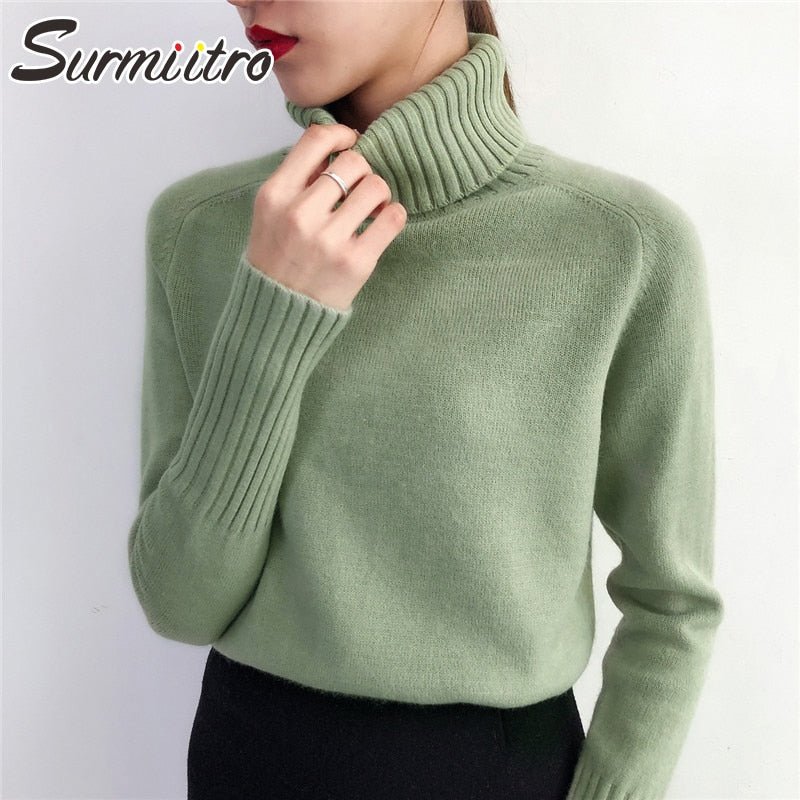 SURMIITRO Knitted Sweater Women Autumn Winter Korean Cashmere Turtleneck Long Sleeve Pullover Female Jumper Knitwear