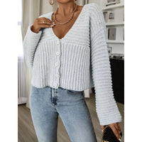 Sweater Cardigan Autumn And Winter Women's Button Solid Color Sweater Loose Fashion Top - Premium Shirts & Tops for sale