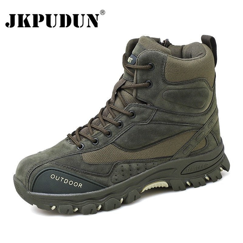 Tactical Military Combat Boots Men Genuine Leather US Army Hunting Trekking Camping Mountaineering Winter Work Shoes Bot JKPUDUN