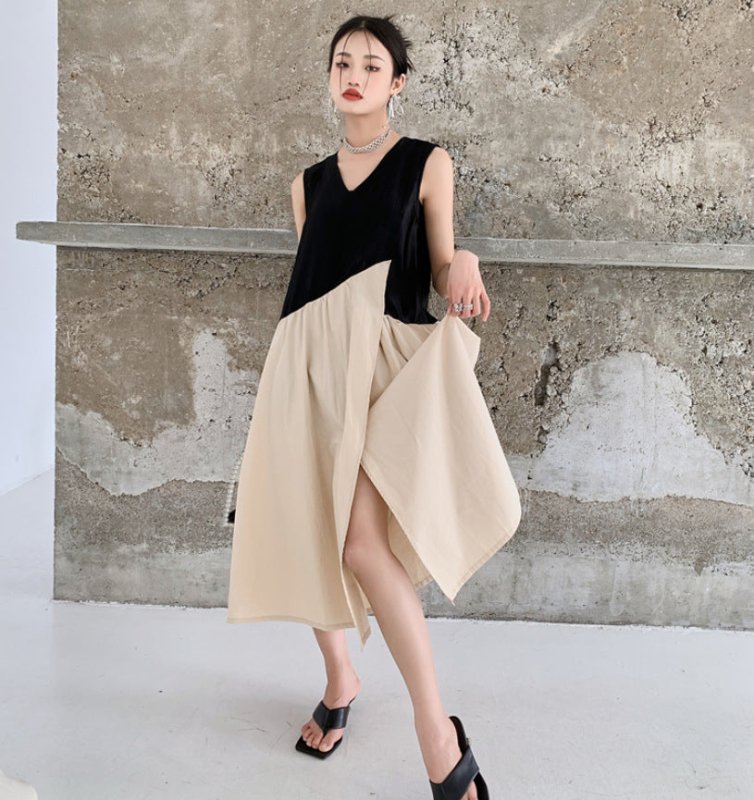 Temperament Design Sense Niche Stitching Vest Skirt Summer New Loose Irregular Dress Trend