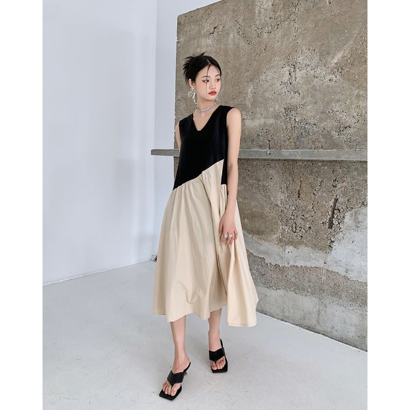Temperament Design Sense Niche Stitching Vest Skirt Summer New Loose Irregular Dress Trend