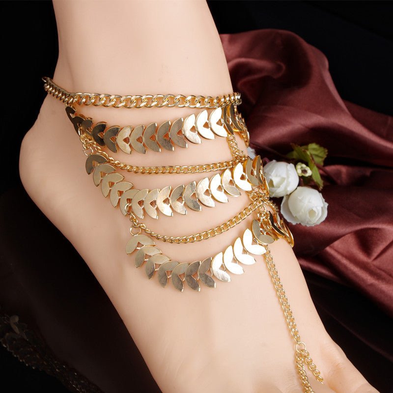 Trend Creative Foot Accessories Fashion Retro Exaggerated Heavy Work Multi-Layer Tassel Chain Anklet