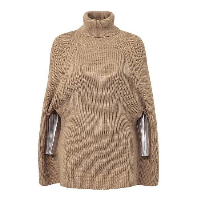 Turtleneck oversize knitted sweaters pullover Casual loose autumn sweaters Women black winter jumper female poncho