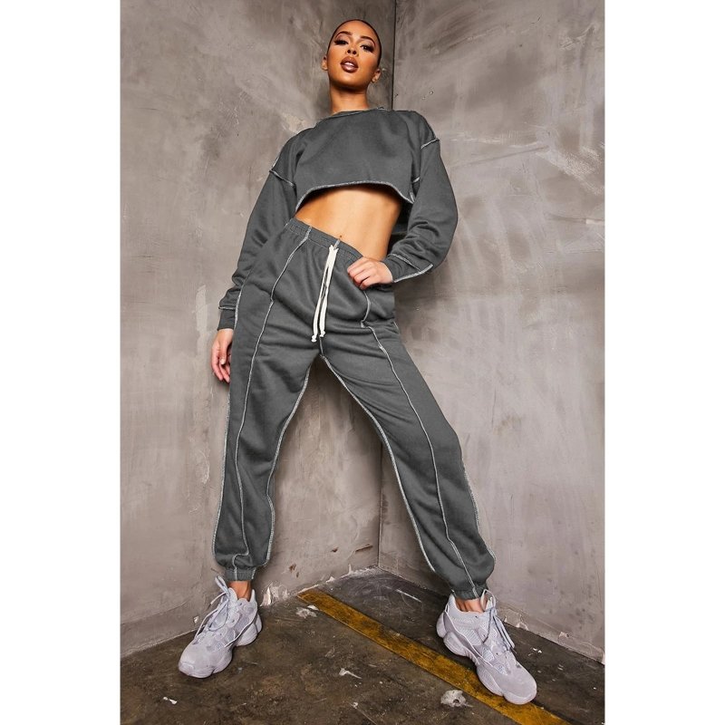 Two-piece Long-sleeved Short Top And Trousers Sports Suit