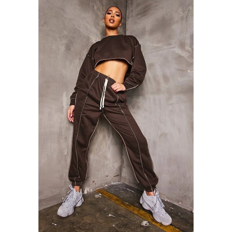 Two-piece Long-sleeved Short Top And Trousers Sports Suit